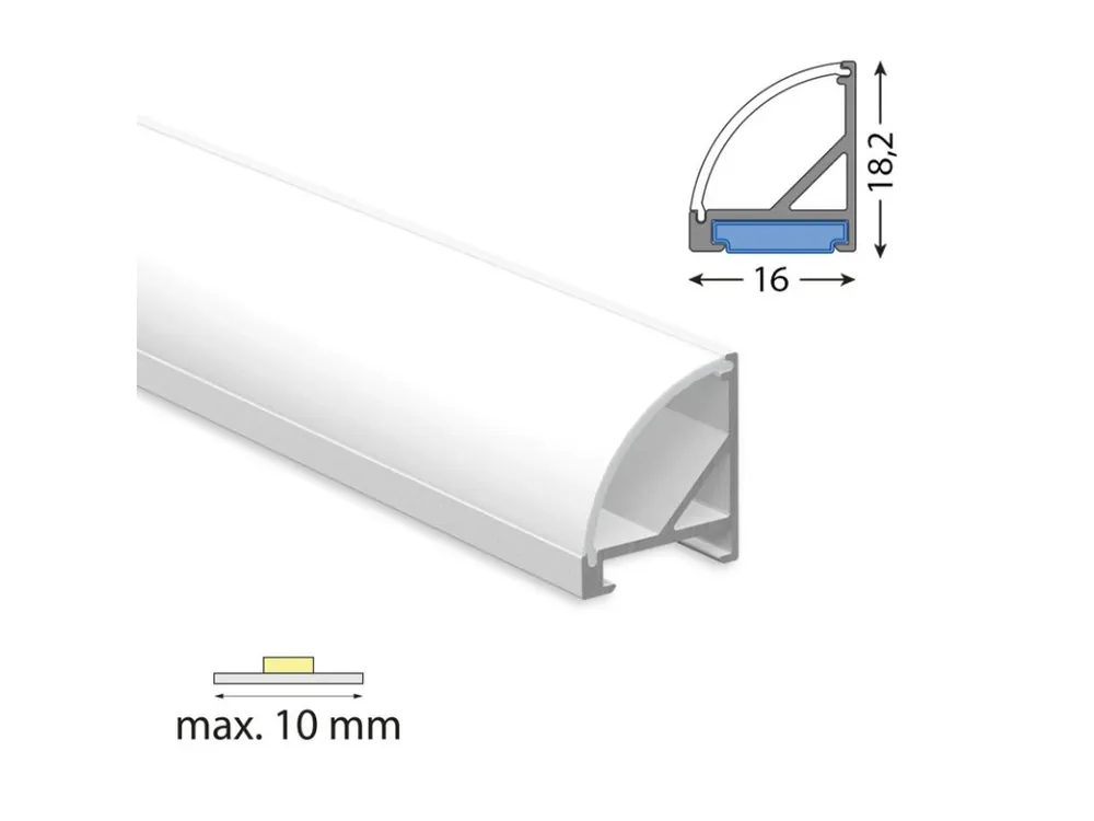 Levný Rohový hliníkový profil RC 18x16 mm včetně mléčného difuzoru 200cm