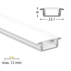 Vestavný hliníkový profil VP, 23x8 mm bílý včetně mléčného difuzoru, 200cm Víkendová Akce
