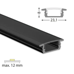 Vestavný hliníkový profil VP, 23x8 mm černý včetně černého difuzoru, 200cm Nakupujte Hned