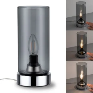 Expresní Doručení Stolní lampa Pinja dotykový vypínač 1-ramenné chrom/kouřové sklo - PAULMANN