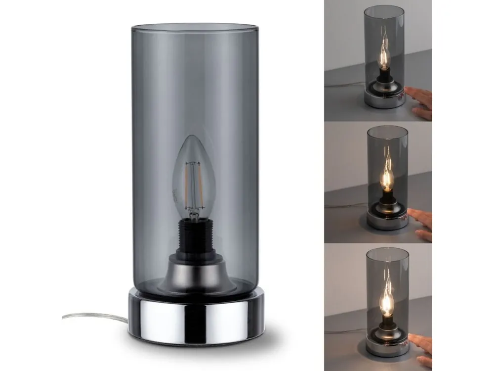 Expresní Doručení Stolní lampa Pinja dotykový vypínač 1-ramenné chrom/kouřové sklo - PAULMANN