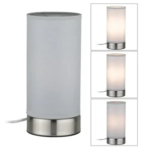 Koupit Online Stolní lampa Pia látkové stínidlo 1-ramenné světle šedá/kov E14 bez zdroje světla - PAULMANN