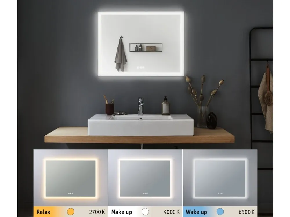 HomeSpa LED zrcadlo s osvětlením Mirra hranaté vyhřívané IP44 80x60 cm 22W WhiteSwitch - PAULMANN Jen Po Omezenou Doba