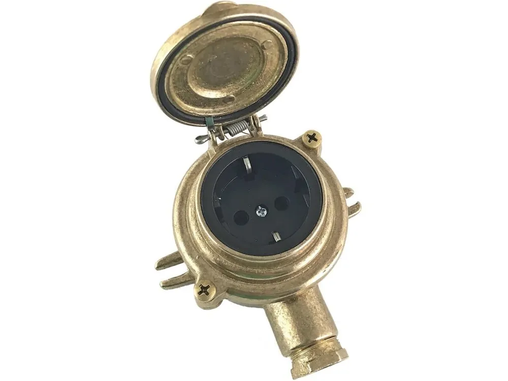 Mosazná retro zásuvka s krytkou SCHUKO IP54 16A Výhodná Nabídka